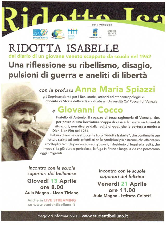 Incontri a Belluno e Feltre sul libro Ridotta Isabelle